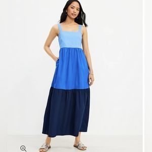 Loft Colorblock Tiered Maxi Pocket Dress
